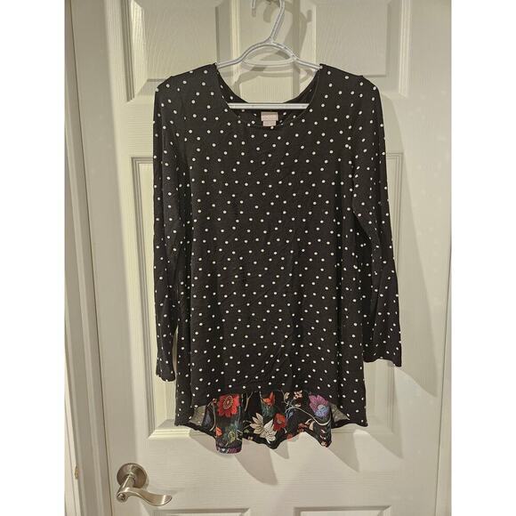 Chico’s Black Dot Floral-Mix Tunic Top Long Sleeve Size 0 size small - Picture 3 of 7